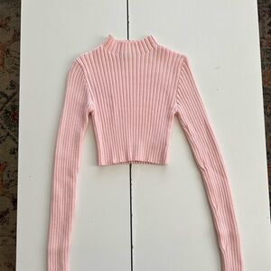 Edikted Pink Ribbed Long Sleeve Crop Sweater